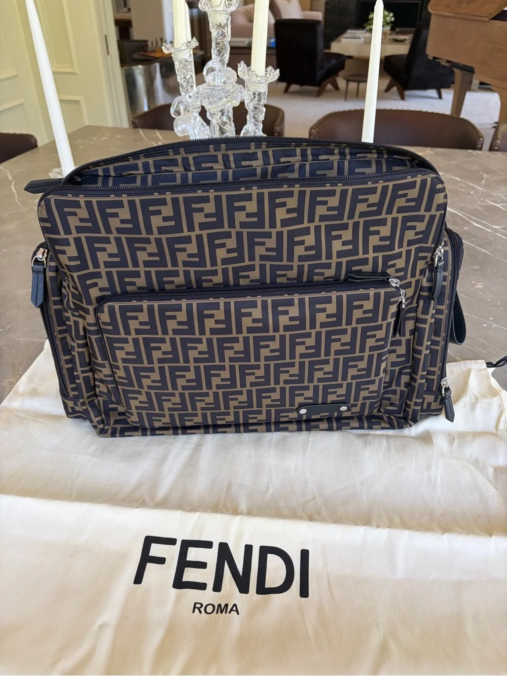 Fendi Beige and Black FF Logo Baby Bag